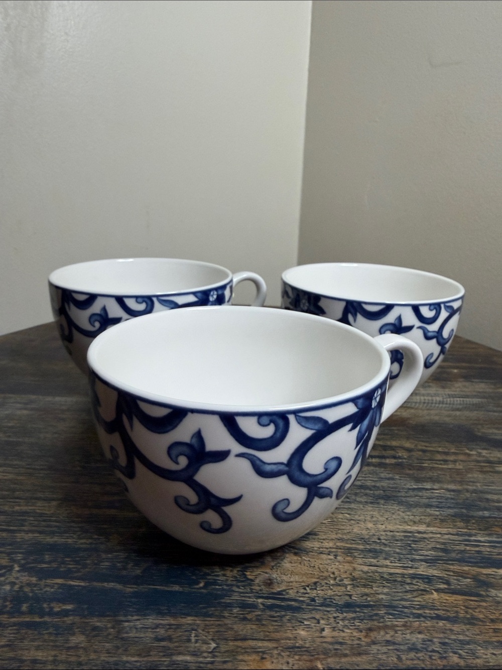 Ralph Lauren Collectable White and Blue Floral Ceramic Tea Cups - Set of 3